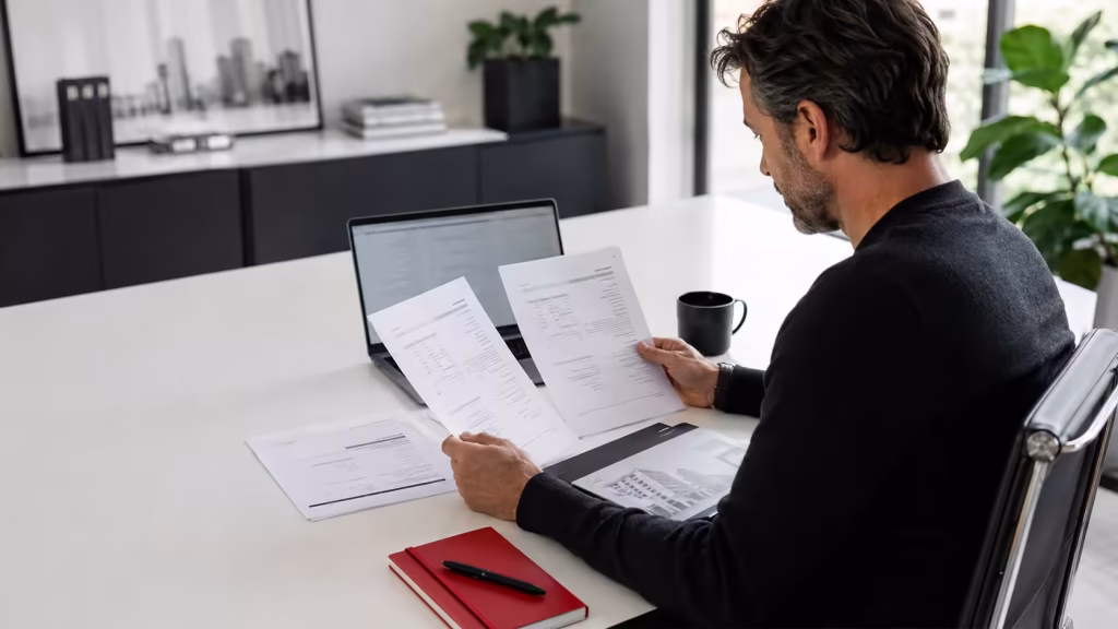 Professional reviewing E&O policy dates and prior work documents before a coverage change.